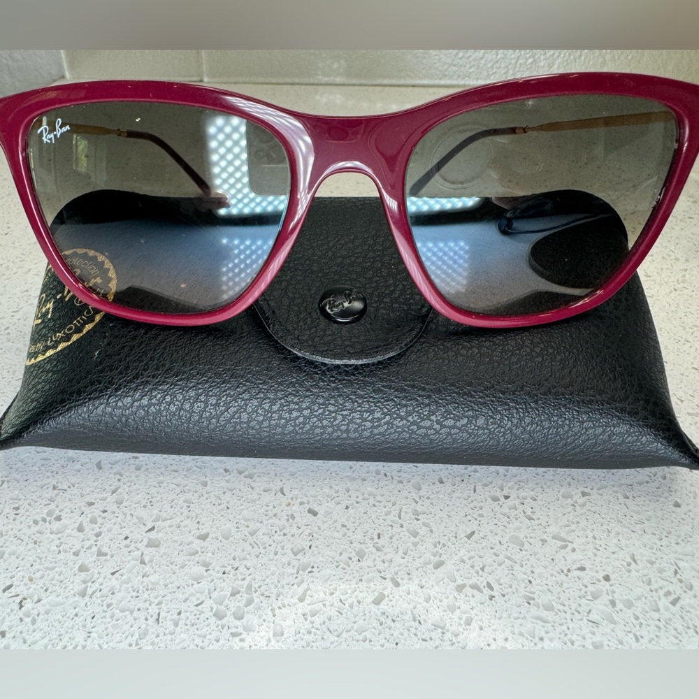 RAY BAN Sunglasses Polished Red Cherry / Clear Gradient Grey Lens RB4344 653432